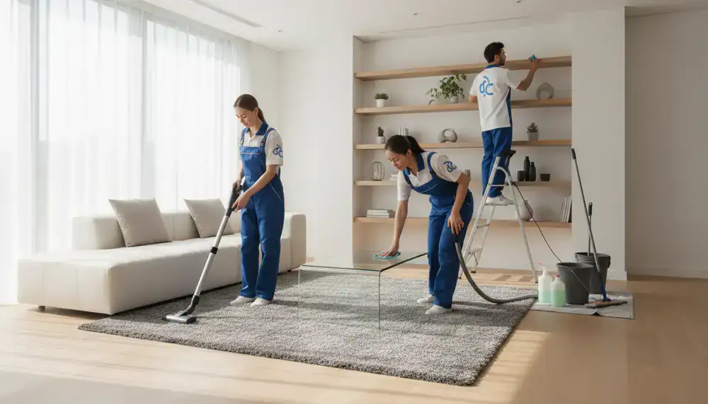 DeepClean Crew professional cleaning a modern living room