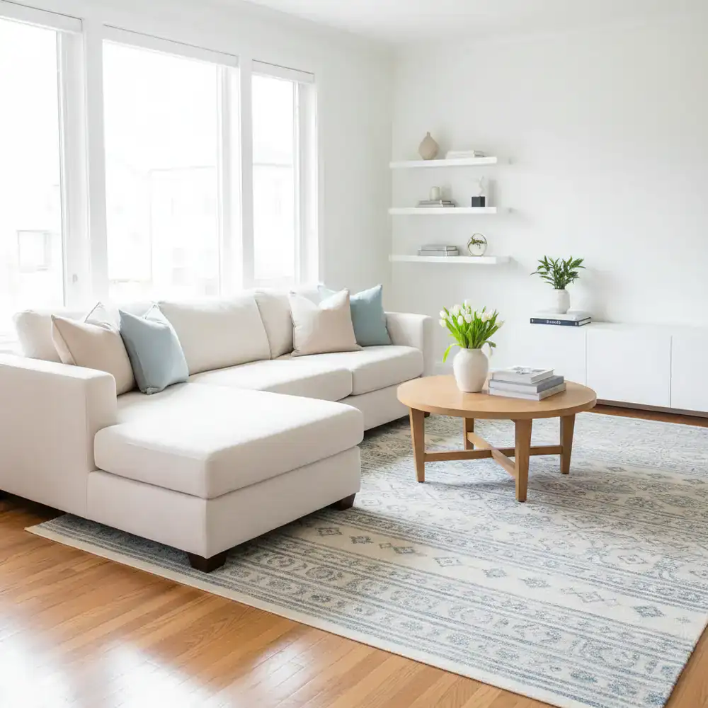 Pristine living room after a deep cleaning service