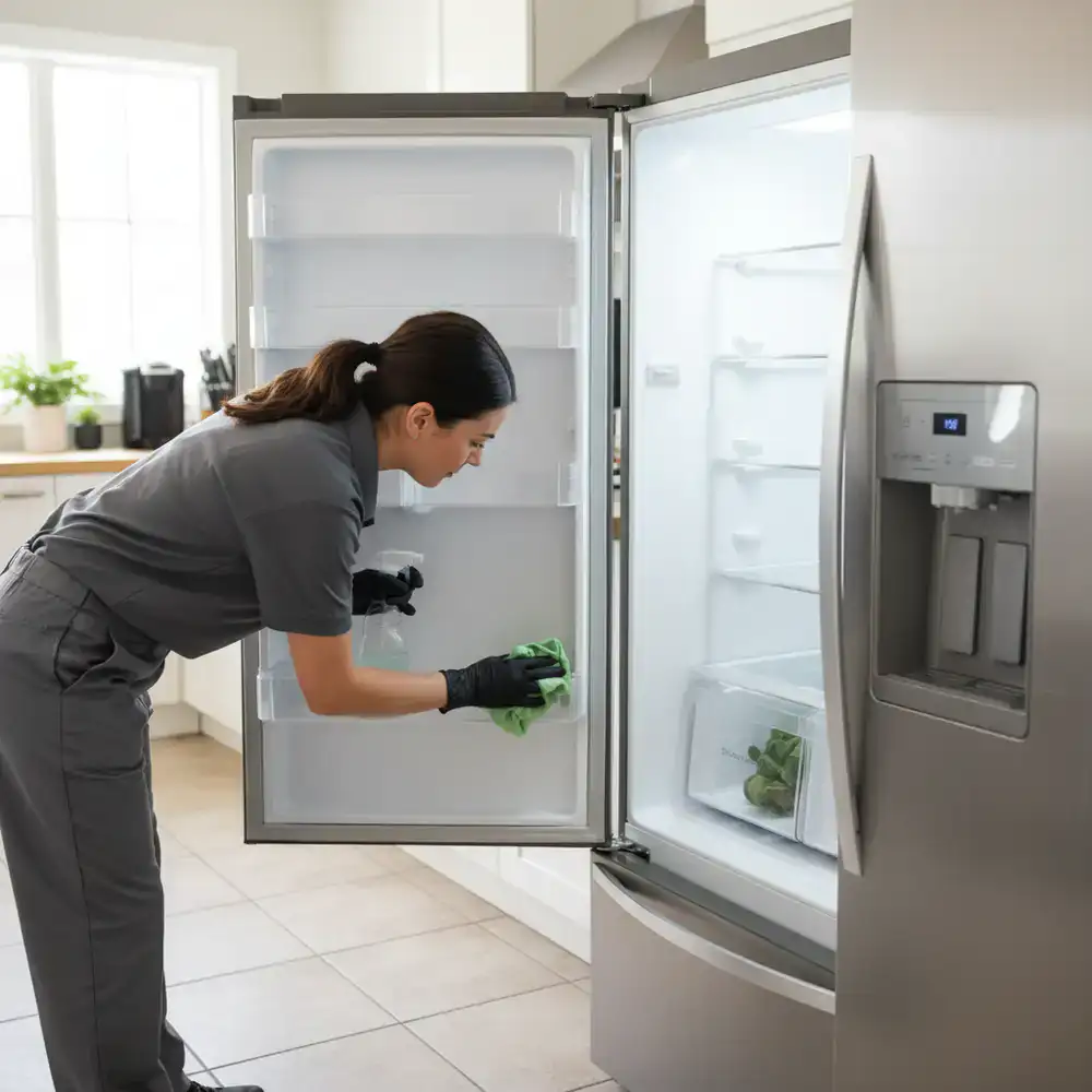Cleaner detailing the inside of a refrigerator