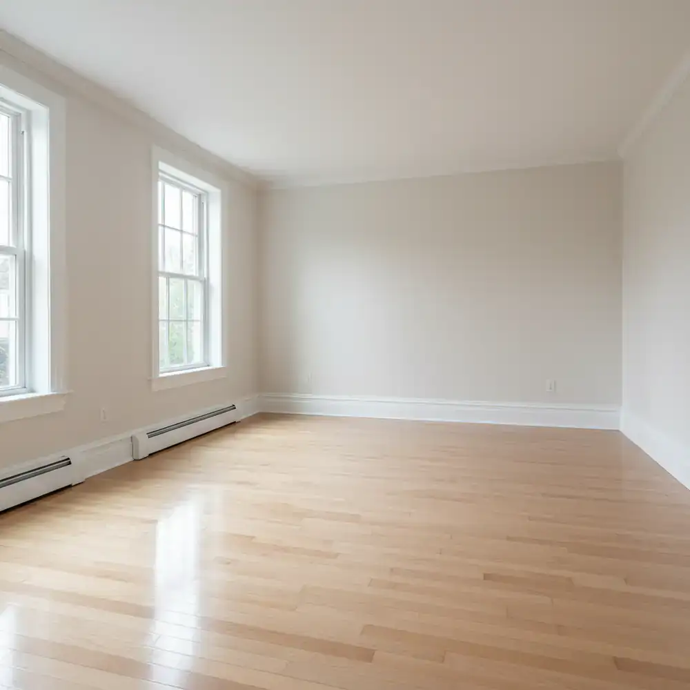 Pristine empty room with freshly cleaned baseboards and floors